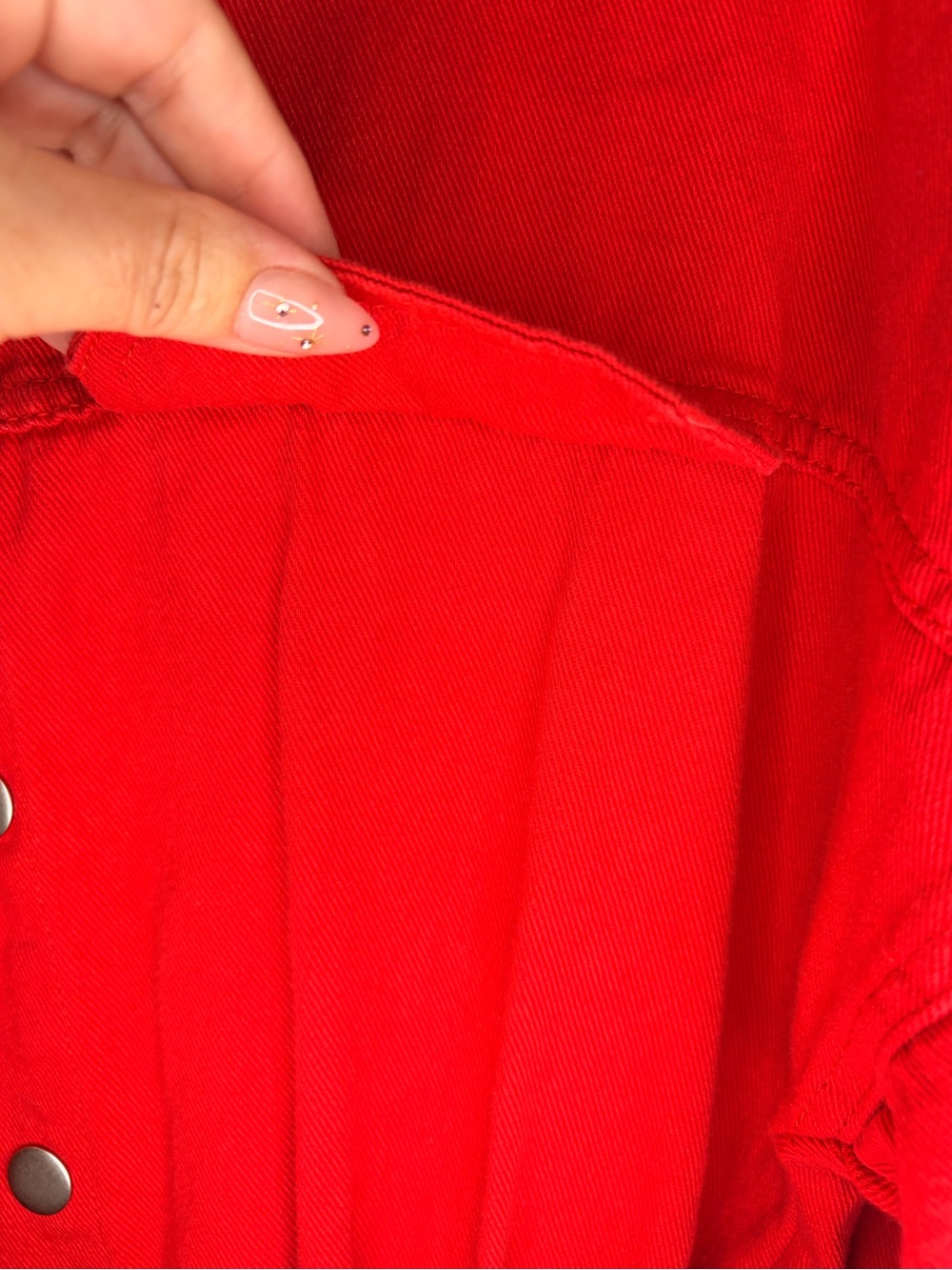 Women’s Red Distressed Button-Front Romper - Picture 6 of 7